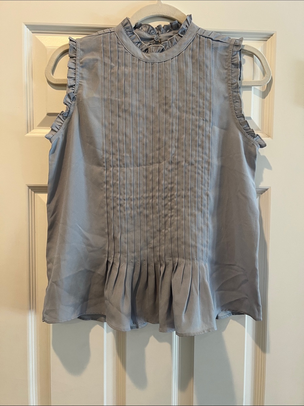 Ann Taylor Light Blue Ruffle Pintuck Sleeveless Top